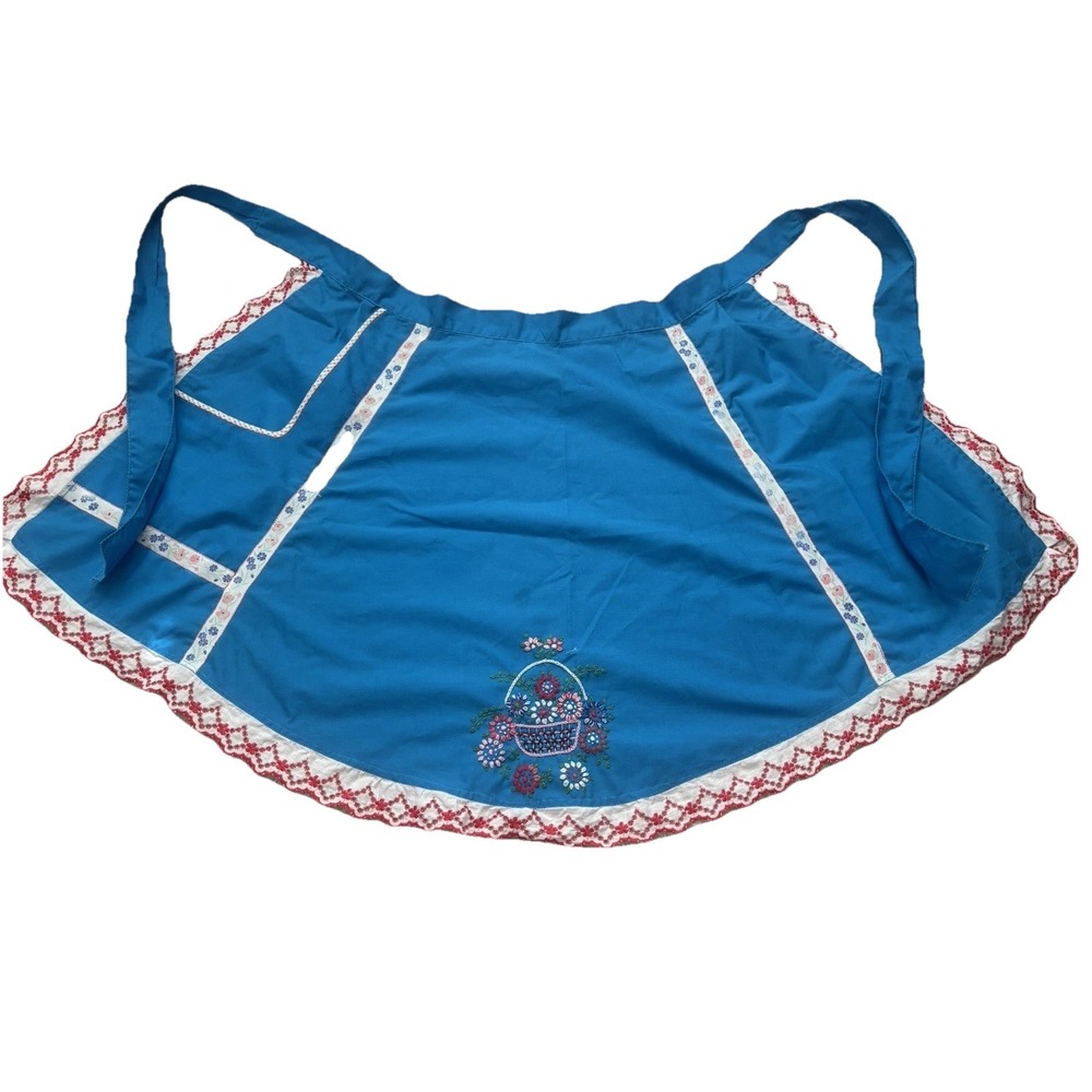 Vintage Style Half Apron Ruffled Cottagecore Grannycore Blue Floral Cotton
